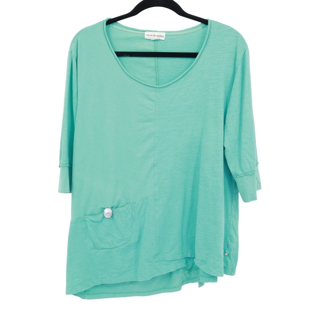 Neon‎ Buddha Top Womens L Green Lagenlook Boho Layering Relaxed Natural Simple